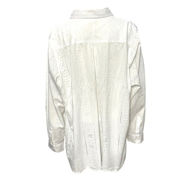 CCC Vintage White Long Sleeve Cotton Eyelet Button Up Shirt With Pockets Size XL - Picture 3 of 6